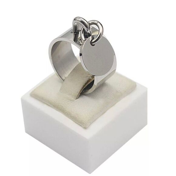 Silver Wide Band Round Charm Statement Ring  NEW - Picture 4 of 4